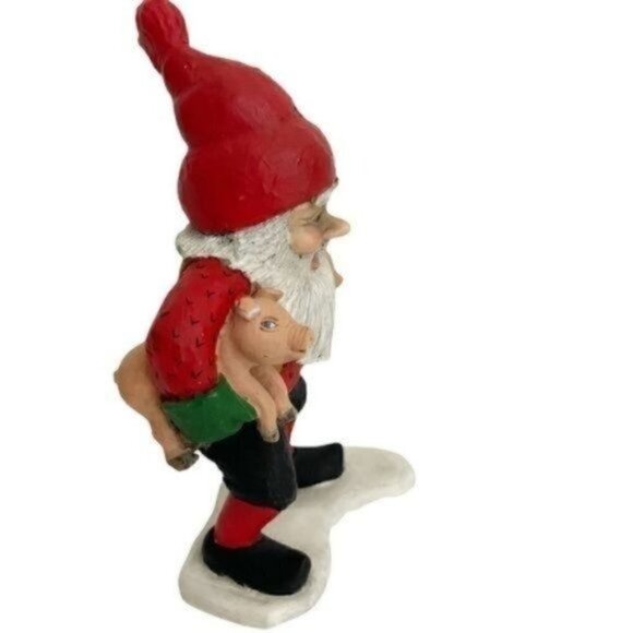 Candy Design Norway Santa like Gnome figurine holding 2 pigs approximately 6” - Picture 10 of 13